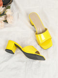 New Fashionable Ladies' Versatile Patent Leather Yellow High Heel Sandals