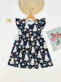 Young Girl Halloween Theme Horror Print Puff Sleeve Casual Dress, Spring/Summer/Autumn