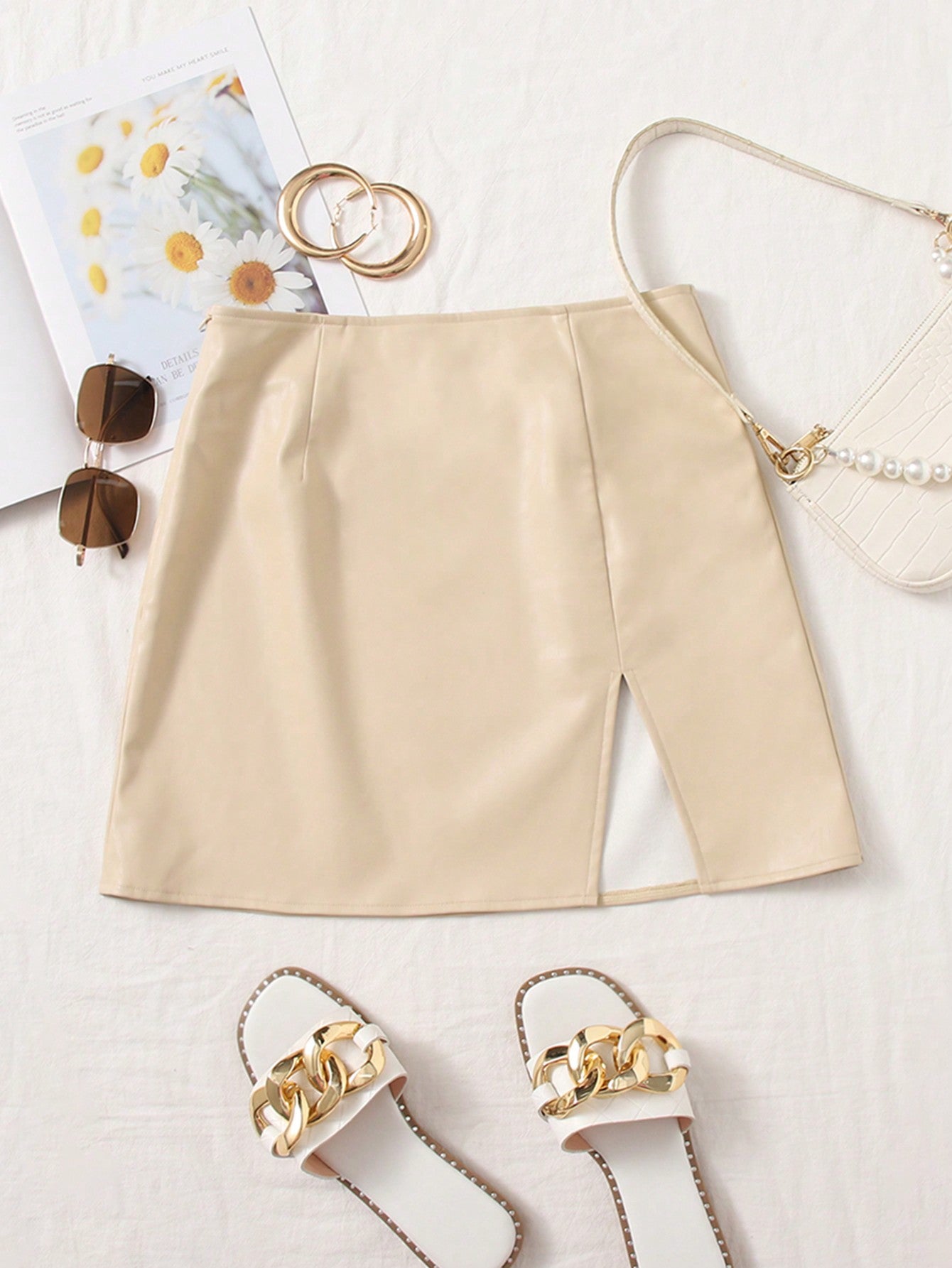Split Thigh PU Leather Skirt