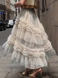 Women's Summer Elegant Single-Colored Multi-Layer Irregular Tulle A-Line Skirt