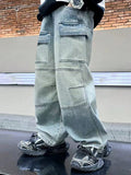 Teen Boy Casual Workwear Style Baggy Jeans, Straight Leg Wide-Leg Pants With Wash Effect