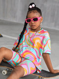 Tween Girls' Casual Knit Crew Neck Short Sleeve Top And Shorts 2-Piece Set, Spring/Summer