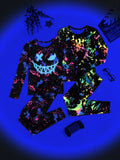 Tween Boy Snug Fit Tie Dye Glow In The Dark Pattern Long Sleeve Leggings 4-Piece Knit Comfortable Loungewear Sleepwear Set