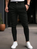 Men's Solid Color Slim Fit Casual Dress Pants With Pockets