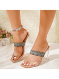 Women's 2024 Fashionable Sexy High-End Elegant Crystal High Heel Sandals, Non-Fatiguing