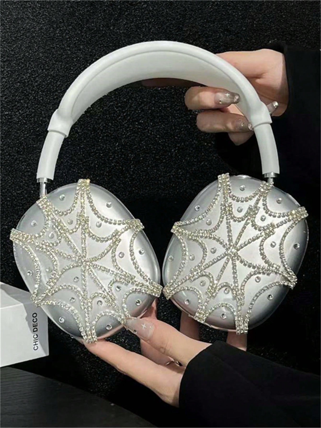 Luxury Sparkle Rhinestone Spider Web Clear Protective Case Compatible With Apple Airpods Max Earphone Silicone Case Headphone Compatible With Airpods Max