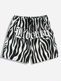 Tween Boys' Casual And Fashionable Drawstring Waist Zebra Print Shorts With Letter Print, Spring/Summer