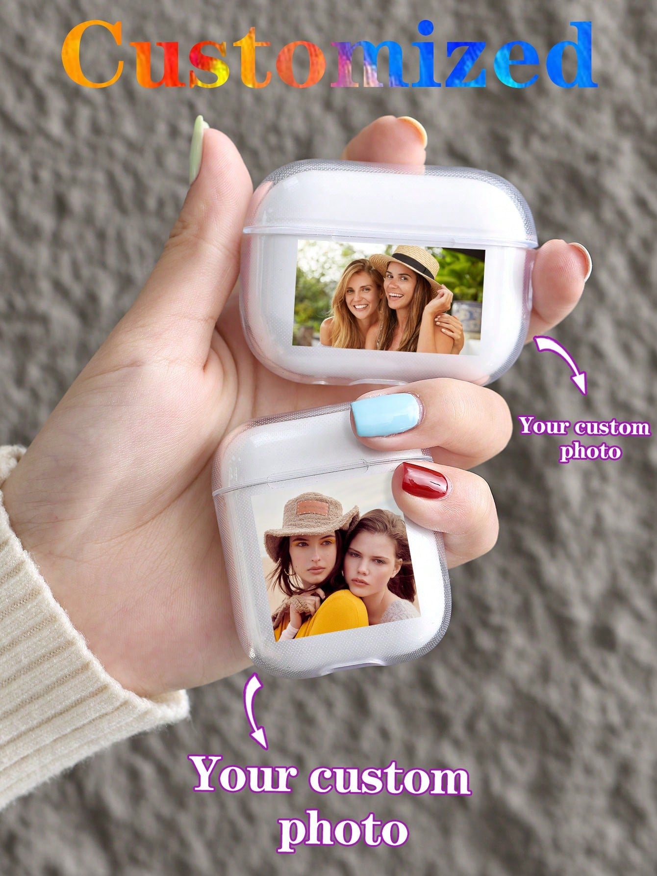 Customized AirPods Case Protective Cover, Soft TPU Transparent Photo Personalization For Couples, Pets, Family