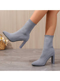 Women's New Outdoor High Heel Knitted Solid Color Breathable Pointed Toe Fashion Boots