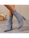 New Autumn Winter Pointed Toe Thin High Heel Mid-Calf Black Slim Fit Boots, Versatile Red Fashion Elastic White Comfy Chunky Heel Grey Short Boots For Women