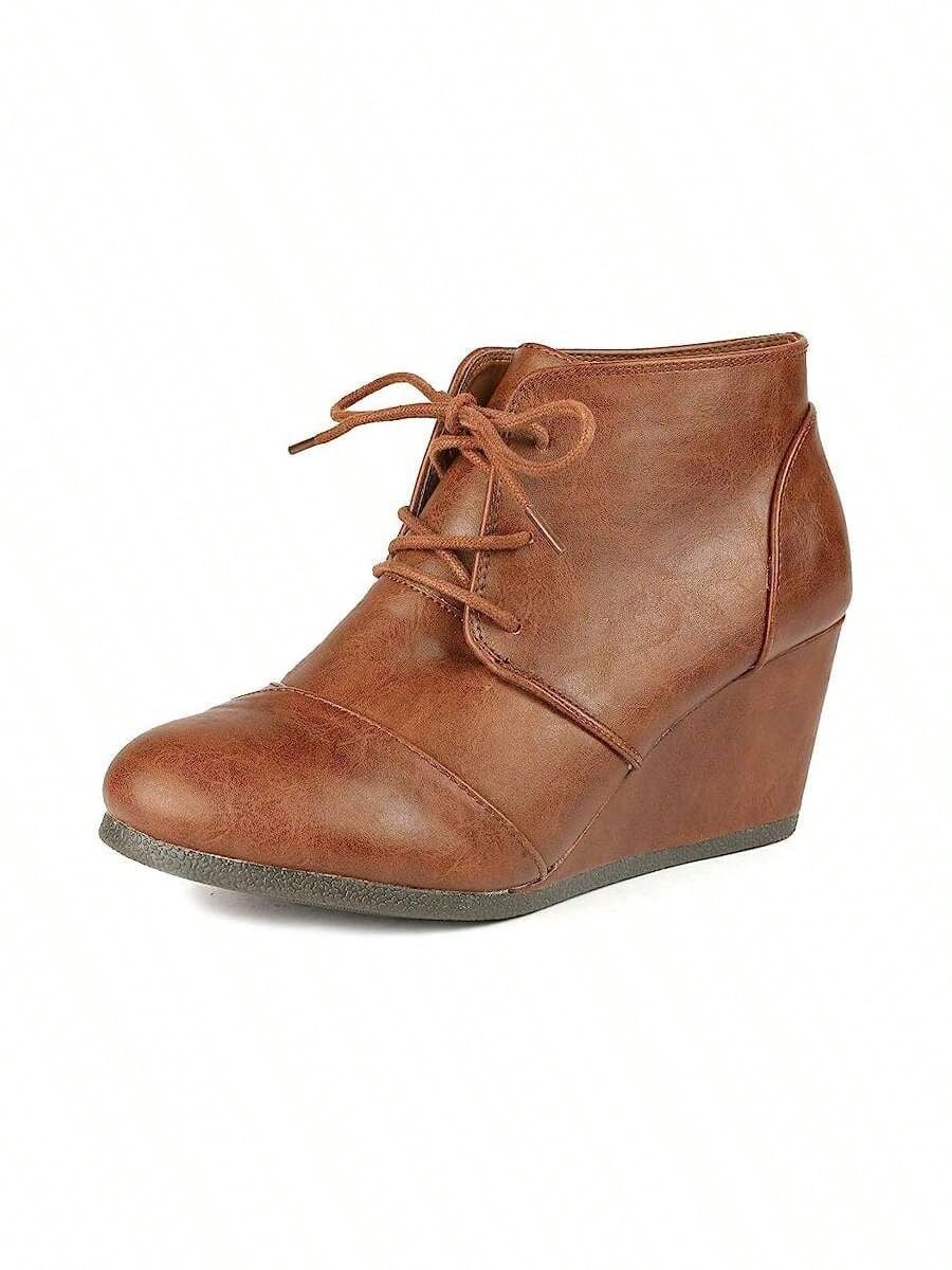 Women's Casual Fashion Lace Up Low Wedge Heel Booties Shoe