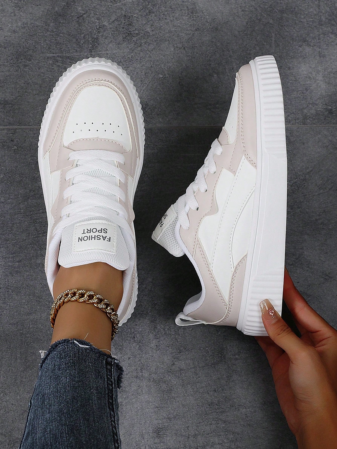 Sneakers Women's Casual Sports Shoes Color Block Sneakers, Popular Grey Shoes For Campus And Sports Comfortable Breathable