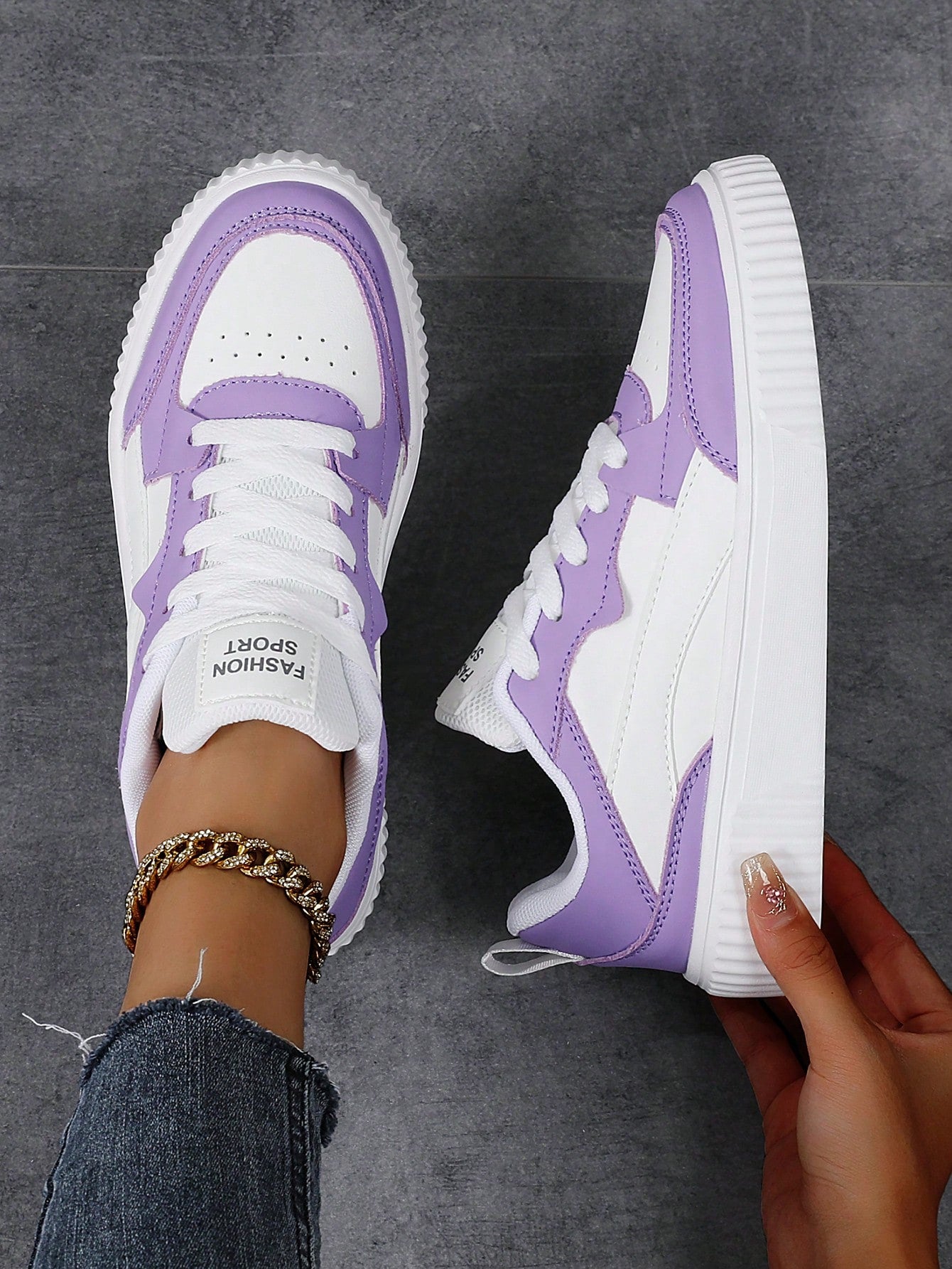 Sneakers Women's Casual Sports Shoes Color Block Sneakers, Popular Grey Shoes For Campus And Sports Comfortable Breathable