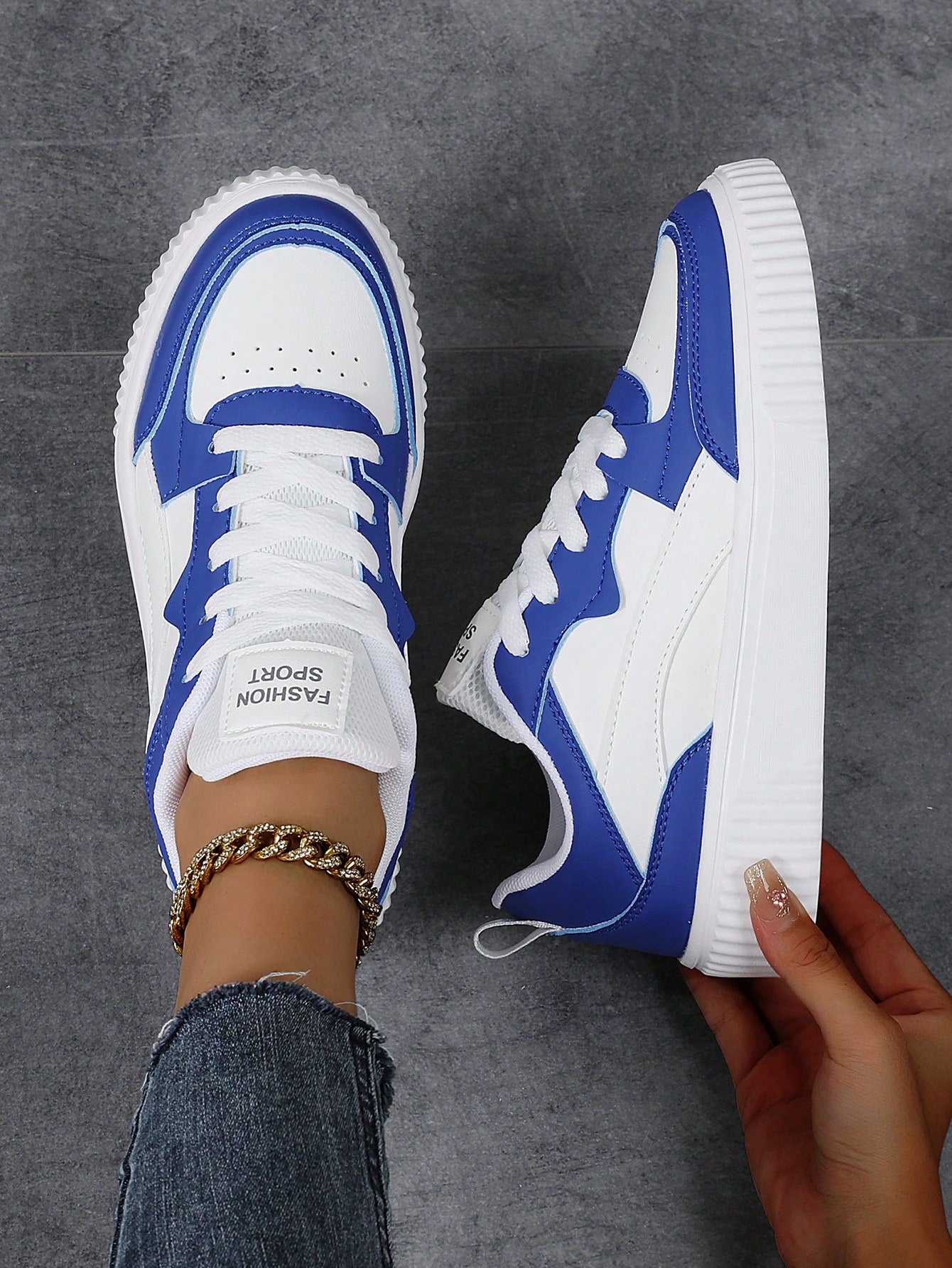 Sneakers Women's Casual Sports Shoes Color Block Sneakers, Popular Grey Shoes For Campus And Sports Comfortable Breathable