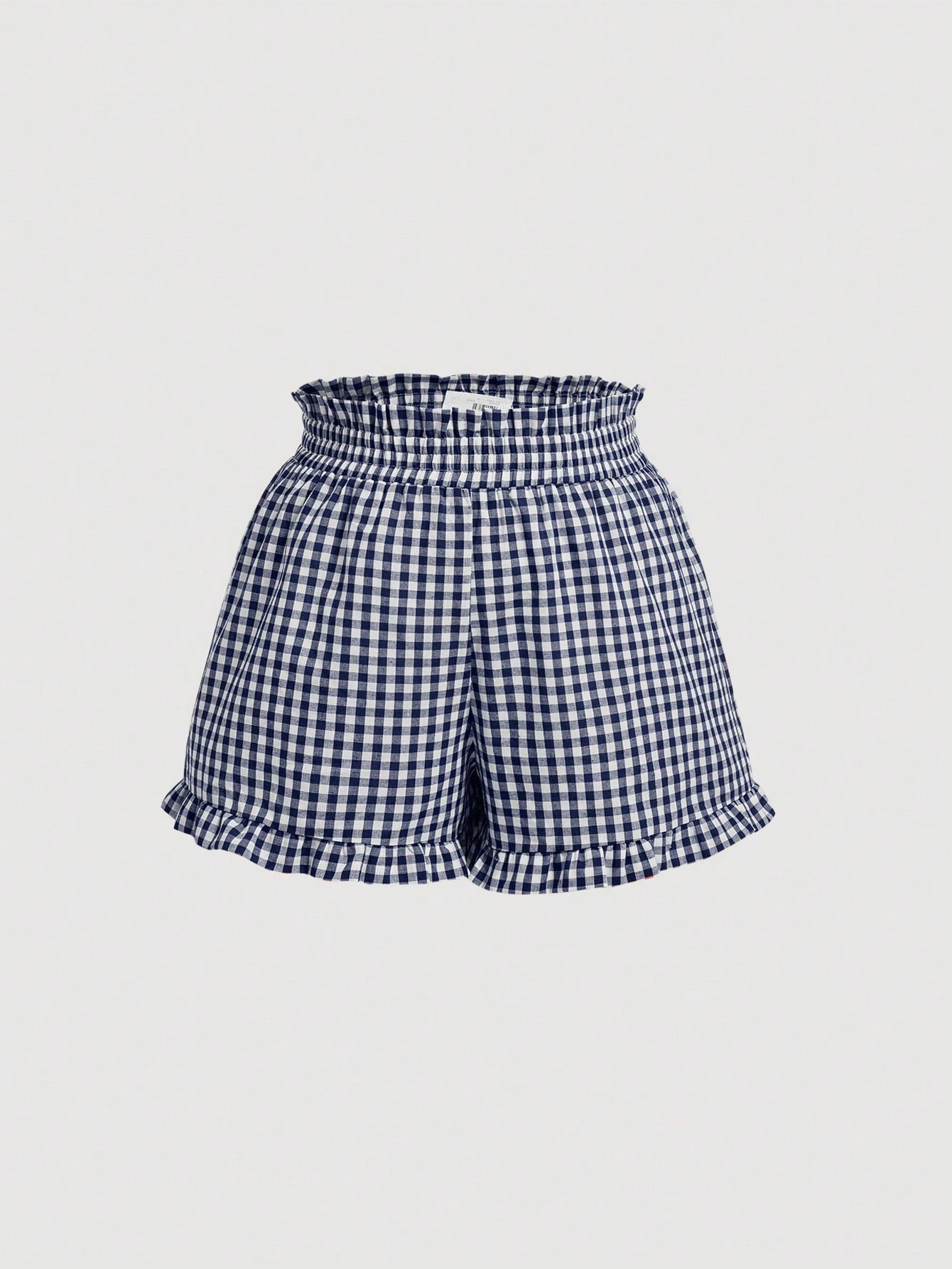 Plus Size Red &amp; White Plaid Ruffled Trimmed Pleated Summer Shorts