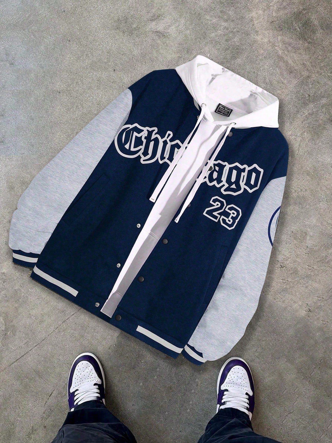 Loose Fit Men's Two-Tone Varsity Jacket Without Hoodie, Letter Graphic Design