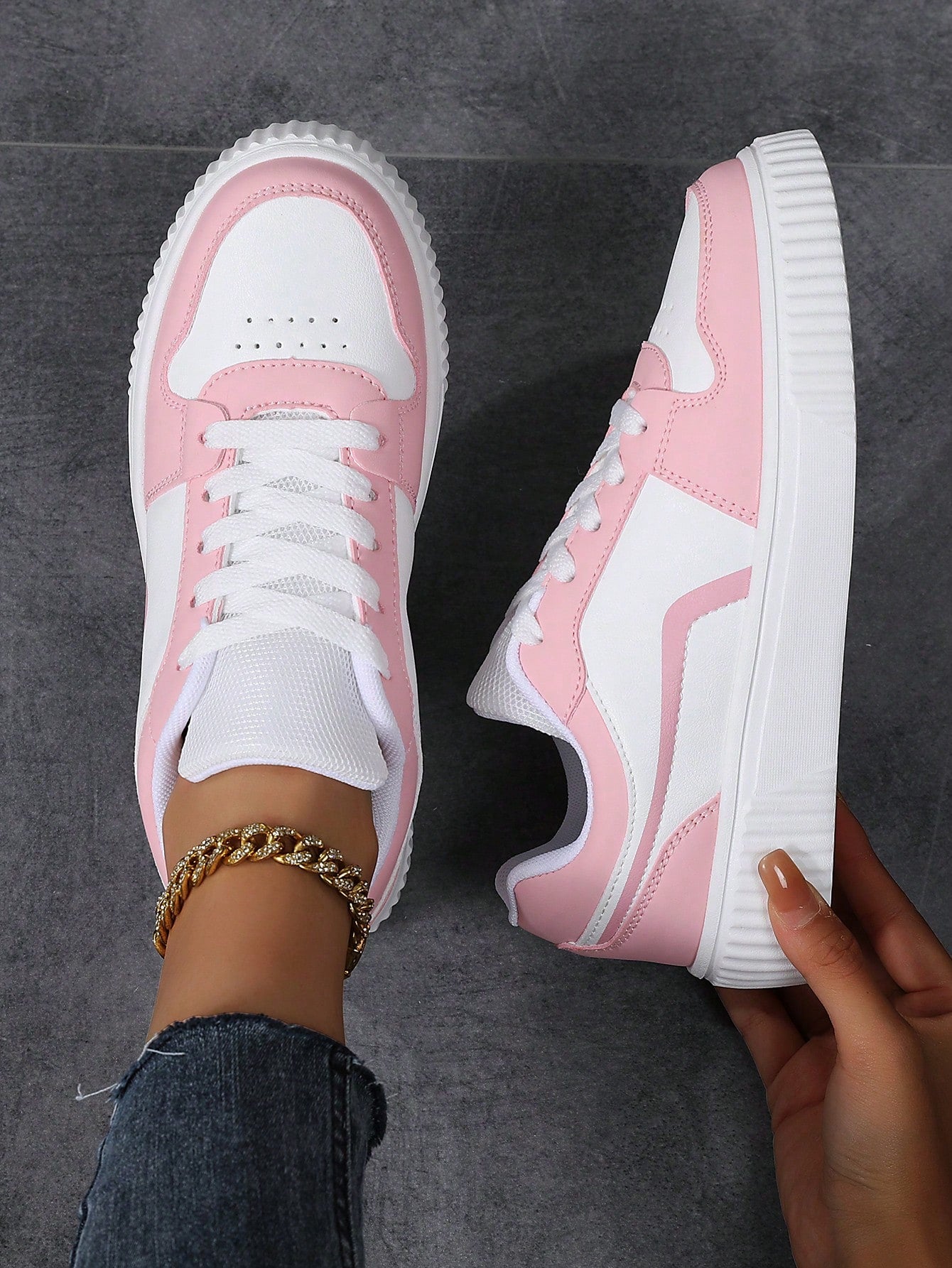 Sneakers Women's Casual Sports Shoes Color Block Sneakers, Popular Grey Shoes For Campus And Sports Comfortable Breathable