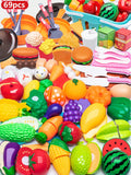 Kids Fruit & Vegetable Cutting Playset, Pretend Play Kitchen Toy Set For Boys And Girls