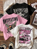 3pcs Casual Simple Pattern Round Neck Short Sleeve Slim Fit Women's Cropped T-Shirt Set