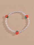 1pc Girls Sweet Fashion Trend Cute Polymer Clay Strawberry & Pearl Combo Anklet Bracelet