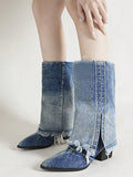 European And American Style Mid-Calf Boots, Fashionable British Style Thick Heeled Pointed Toe Women's Boots
