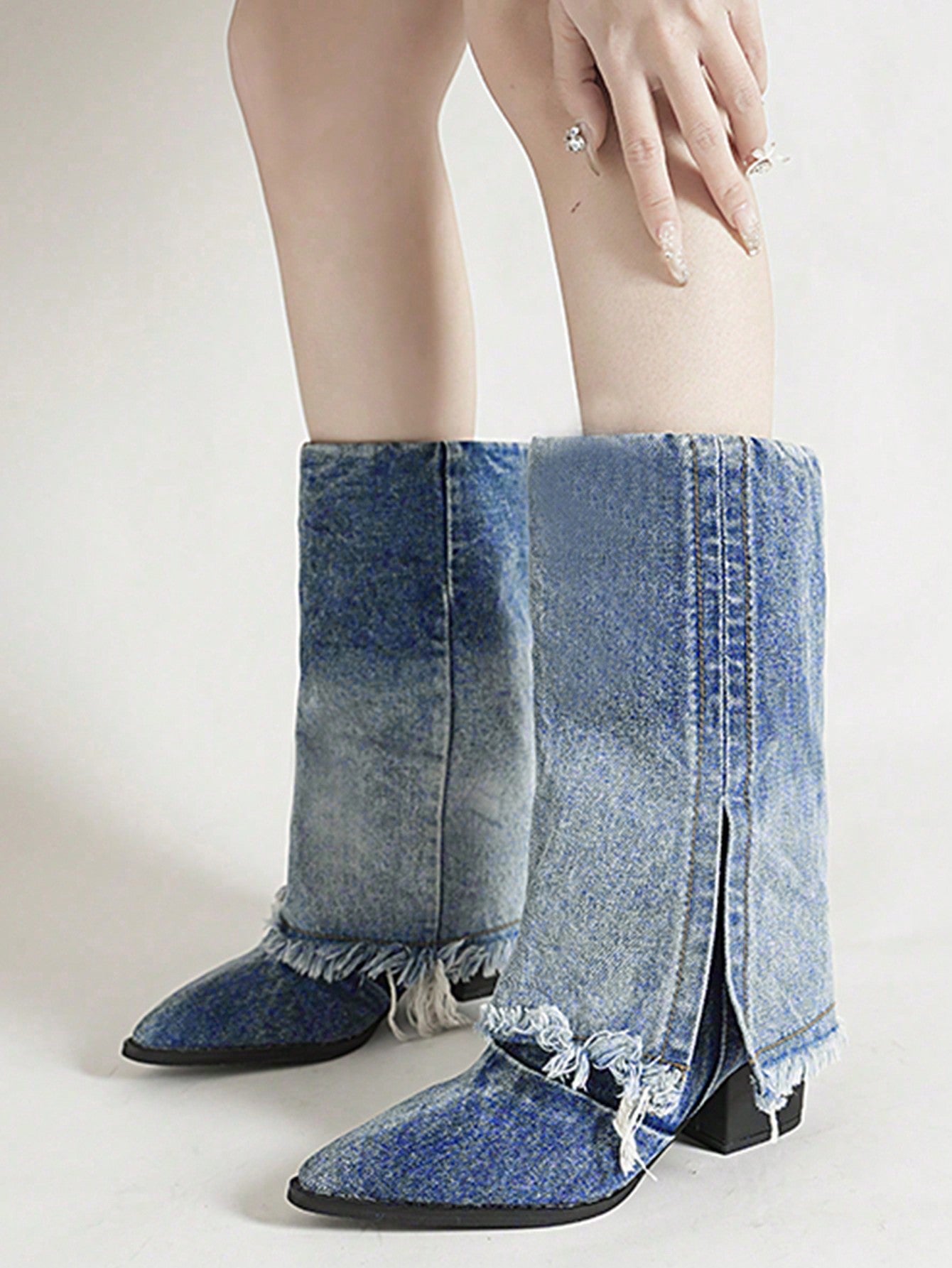 European And American Style Mid-Calf Boots, Fashionable British Style Thick Heeled Pointed Toe Women's Boots