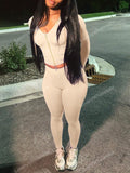 Casual Solid Color Drawstring Hoodie And Pants Two-Piece Set