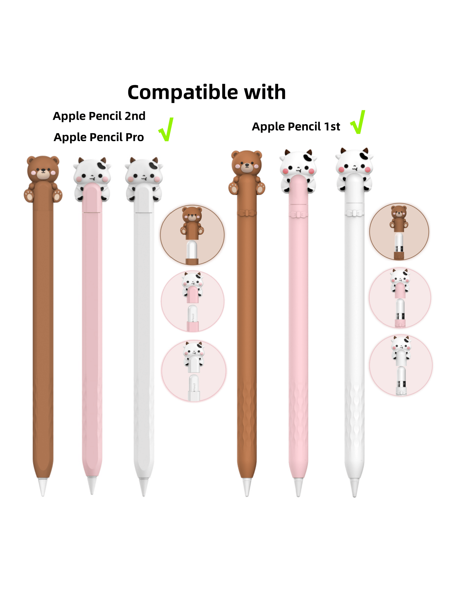 Cute Bear Case Compatible With Apple Pencil Pro And 2nd Generation, Silicone Protective Cover Sleeve With Apple Pencil 1st Generation