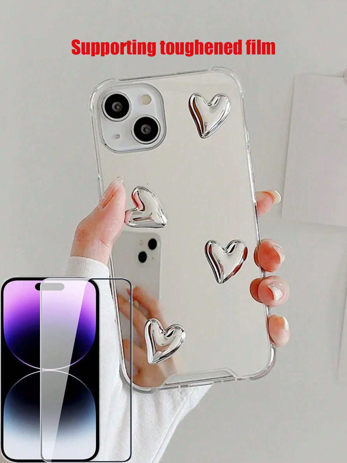 Electroplated 3D Transparent Mirror Heart-Shaped Phone Case For IPhone