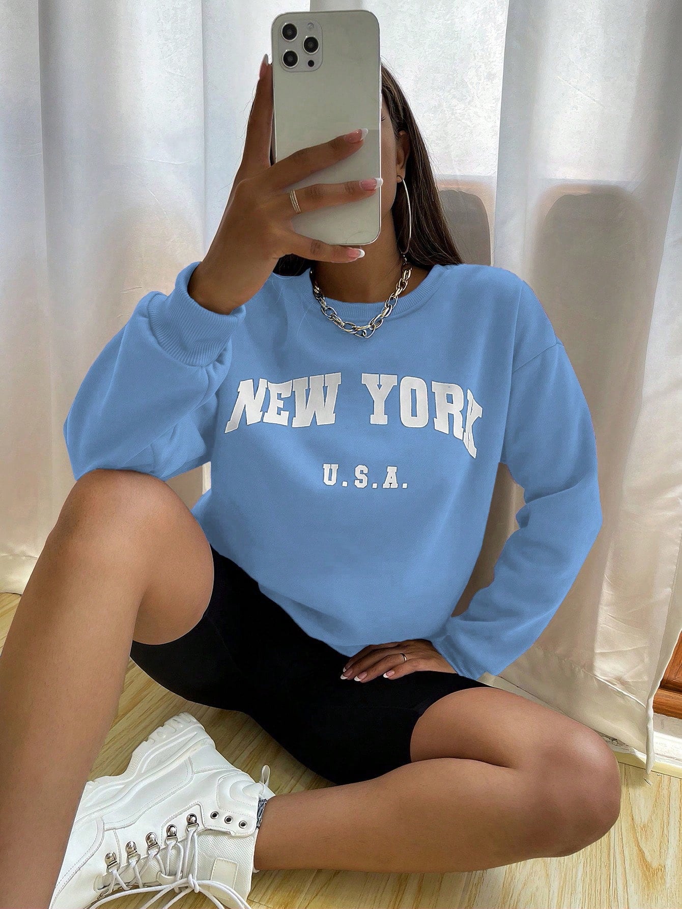 Crew Neck Long Sleeve Letter Graphic Sweatshirt, Casual Everyday Wear