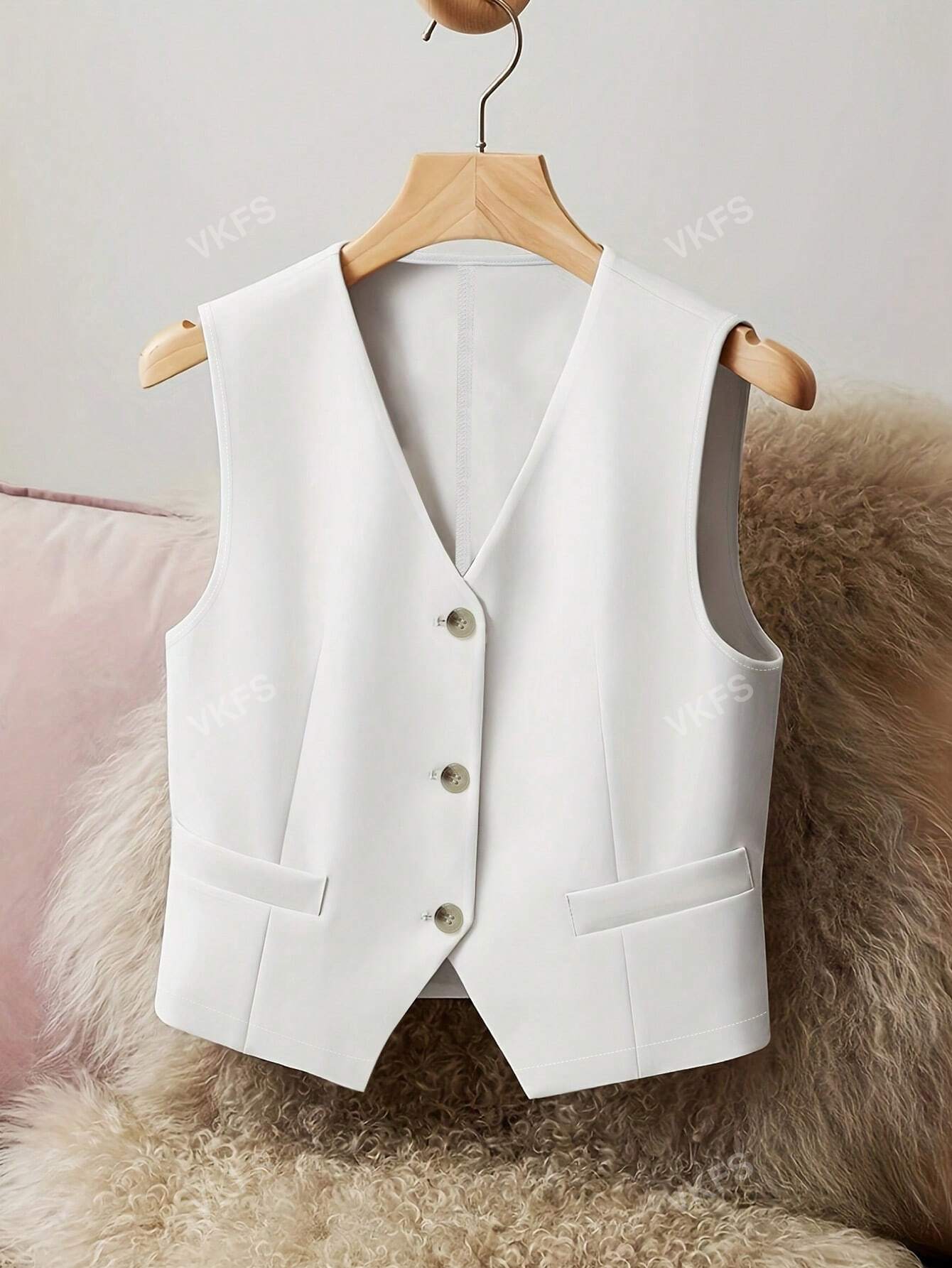 Ladies' Casual, Elegant And Fashionable Solid Color Suit Vest