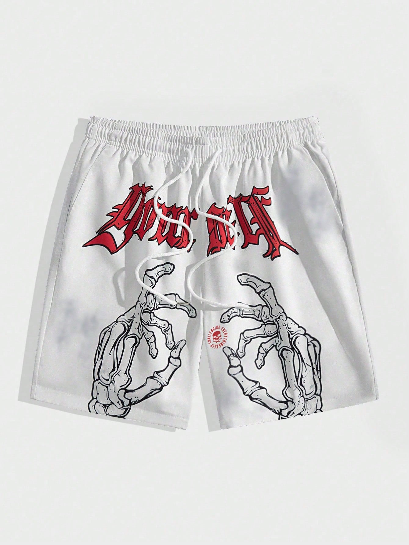 Goth Men's Skull Hand & Letter Printed Drawstring Waist Shorts