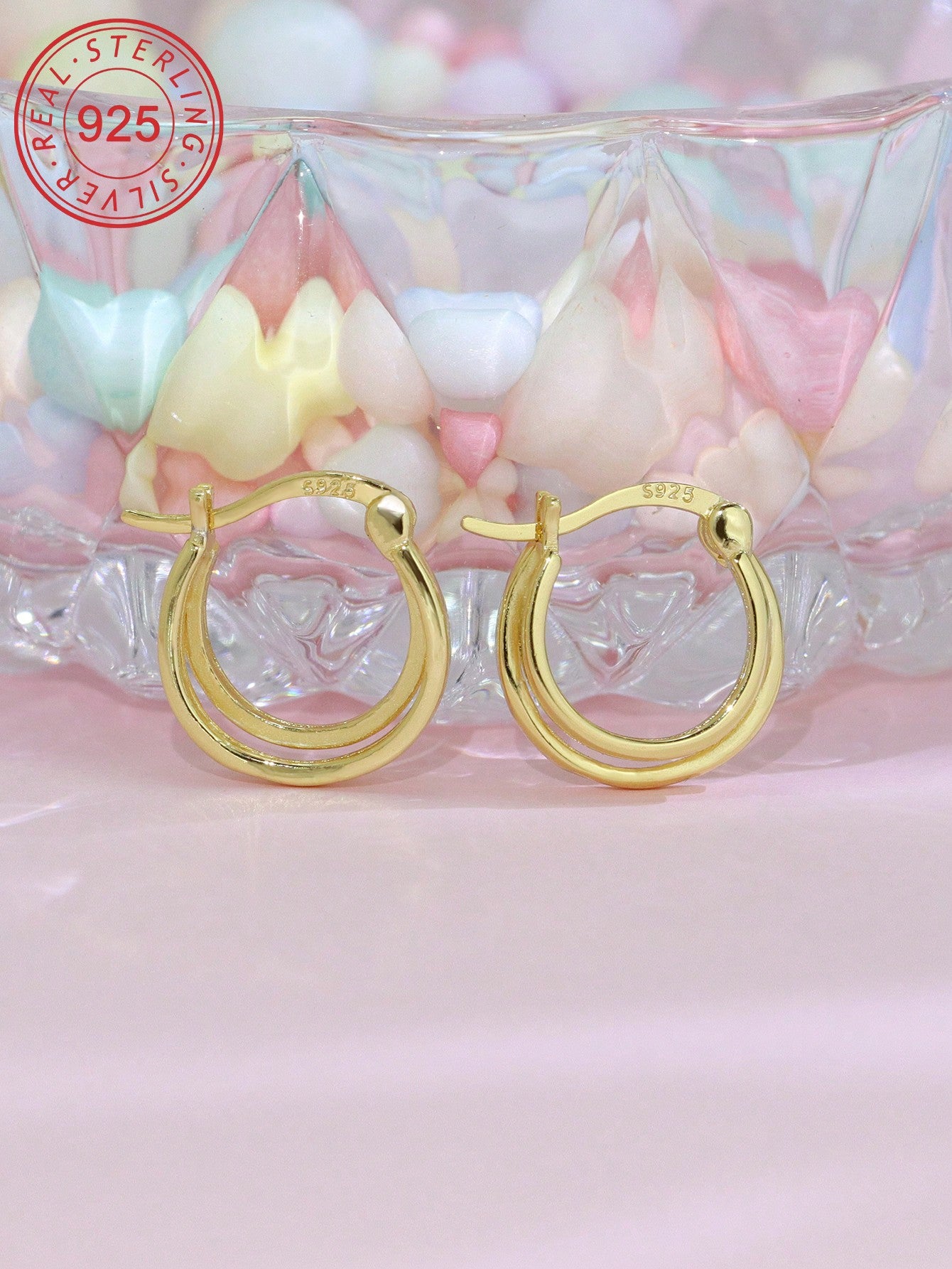 1 Pair 925 Sterling Silver Hypoallergenic Double Line Hoop Earrings, Delicate & Compact, Gift Box With Greeting Card - A Great Gift For Kids, Young Girls, Friends' Birthday