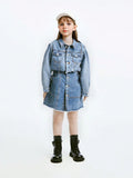 Teenage Girls' Y2K Style Two-Piece Set, Spring/Autumn Long-Sleeved Denim Jacket With Collar + Denim Skirt Outfits