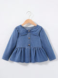Girls' Butterfly Collar Long Sleeve Blue Denim Jacket