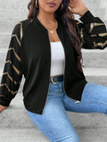 Plus Size Zip-Up Long Sleeve Striped Elegant Fashion Jacket