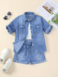 Kids Girls' Casual Loose Denim 2-Piece Set, Comfortable And Soft