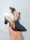 Women's Pointed Toe Chunky Heel Slip On Mules And Clogs