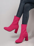 Women's Fashion Pointed Toe Elastic Knit Ankle Boots, Thick Heel High Heels Mid-Calf Sock Boots In Large Size, Autumn