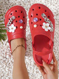 Women's Floral & Rhinestone Decor Clogs, Slip On Soft Sole Platform Casual Garden Slides, Summer Non-Slip Beach Slides