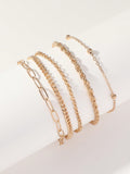 5pcs/Set Simple Gold Color Beach Anklet, Vacation Style Accessory Gift For Friends & Partners