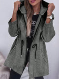 Drawstring Waist Raglan Sleeve Hooded Coat