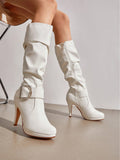 Women's Black Knee High High Heel Winter Boots