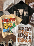 3pcs Set Casual Simple Crow Boy, Enjoy The Little Things, Desert & Cactus Print Graphic Short Sleeve T-Shirts For Young Boys, Summer