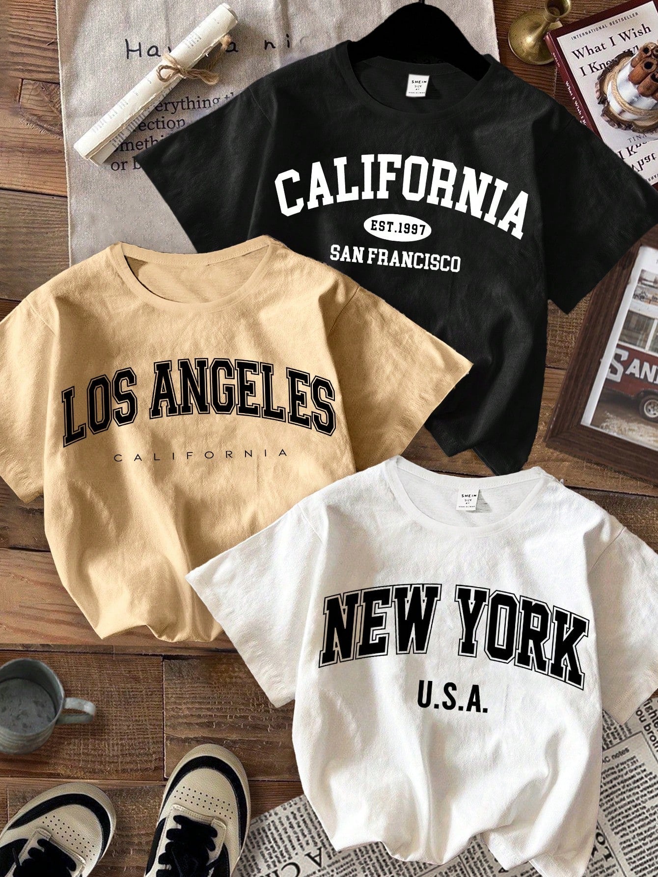 Set Of 3 Vintage Car And Motorcycle Print Round Neck Short Sleeve T-Shirt, Casual And Retro For Tween Boys, Summer