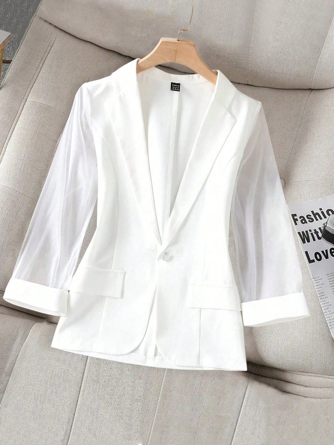 Ladies' Fashionable Summer Long Sleeve Blazer Jacket With Patchwork Design