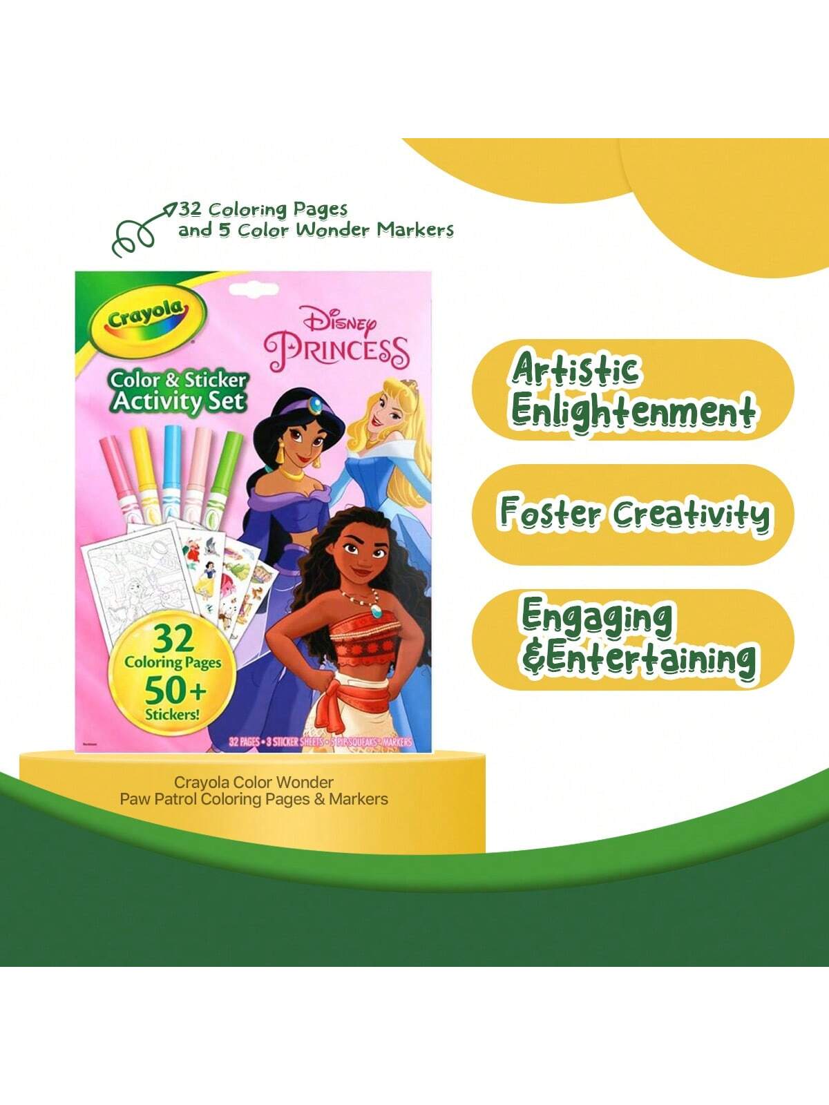 Crayola Disney Princess Color & Sticker Set With Pipsqueak Markers, 32 Pages, 3 Sheets, Over 50 Stickers, Ages 3+