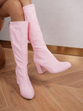 Women's Round Toe Chunky Heel Mid-Calf Boots, Casual Autumn Winter European And American Style  Boots