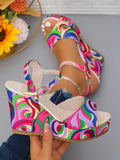 Women's Platform Wedge Sandals With Open Toe Ankle Strap, Casual Beach Non-Slip Slippers