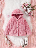 Young Girl Cute Pink Hooded Furry Jacket, Autumn/Winter Clothes